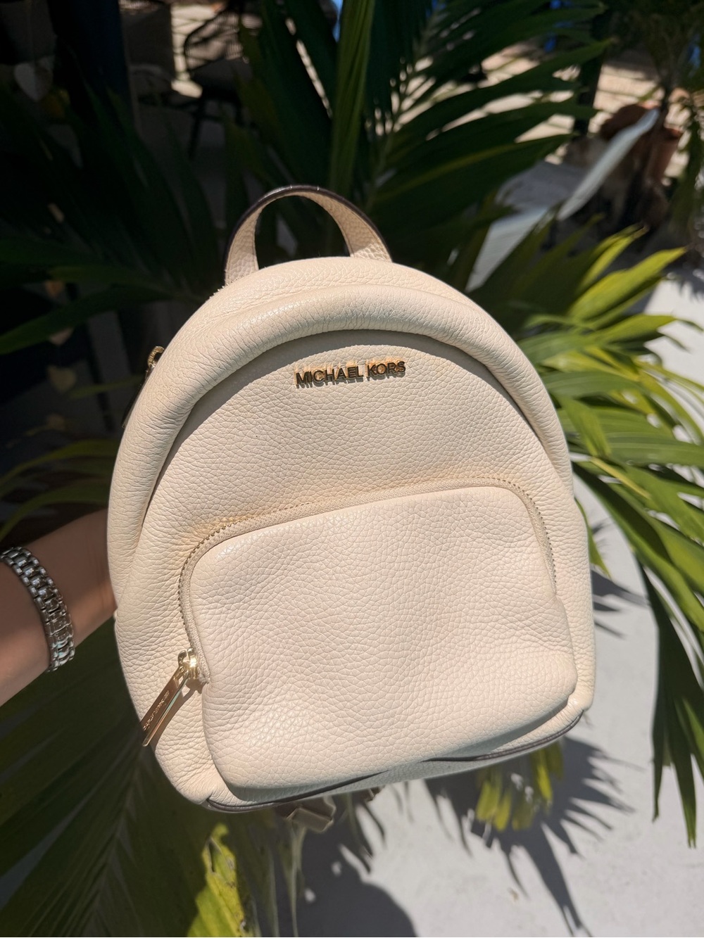 Michael Kors Ivory Pebbled Leather Mini Backpack with Gold Hardware - Picture 1 of 11